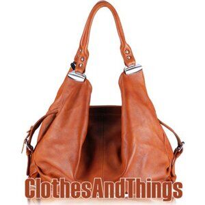 Leather Caramel Tan Unique Hobo Handbag - NEW